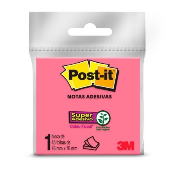 BLOCO ADES.POST-IT 76X76 ROSA 45FLS - 3M