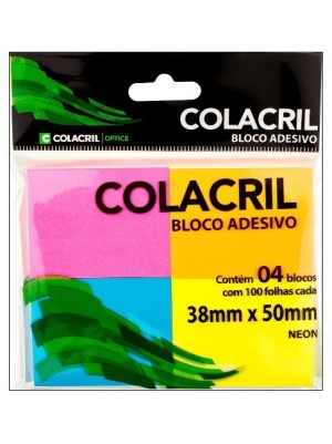 BLOCO ADESIVO 4 CORES NEON - COLACRIL