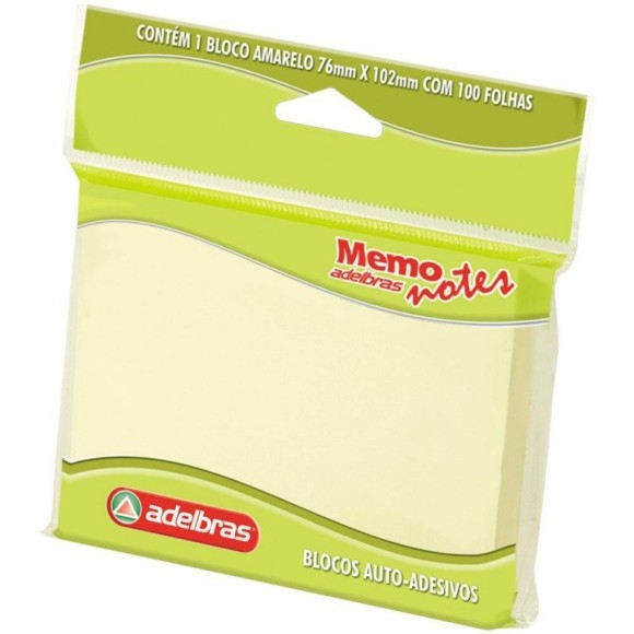 BLOCO MEMO NOTE AMARELO - 76X102 - ADELBRAS
