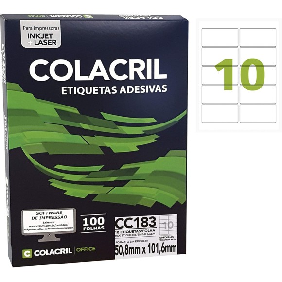 ETIQUETA ADESIVA CC183 - 5,08x10,16 - 1000UN - COLACRIL