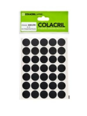 ETIQUETA REDONDA 19MM PRETA - 210UN - COLACRIL