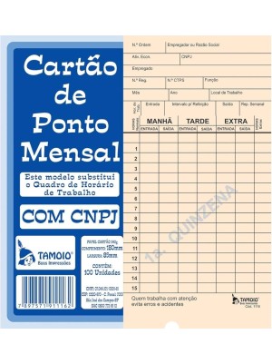 CARTÃO DE PONTO MENSAL DIPONTO - 100FLS - TAMOIO