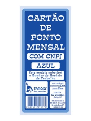 CARTÃO DE PONTO MENSAL AZUL - 100FLS - TAMOIO